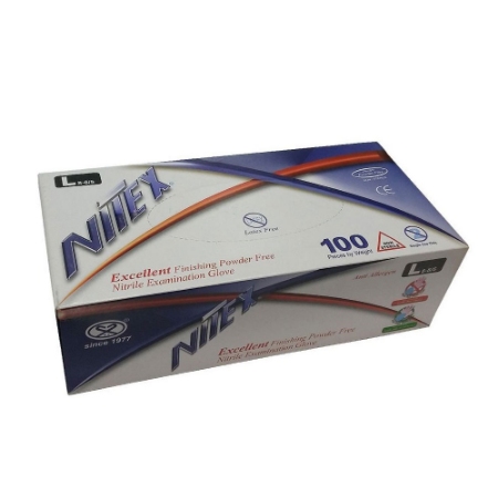 دستکش یکبار مصرف بدون پودر نیتکس مدل نیتریل صد تایی
