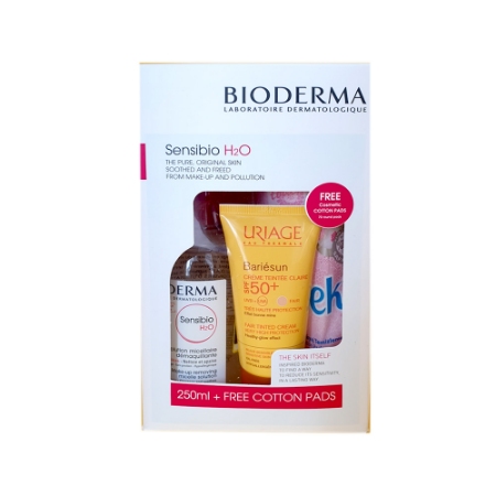 پک ضد آفتاب اوریاژ با محلول پاک کننده بایودرما سنسی بیو با پد پاک کننده دیسکی