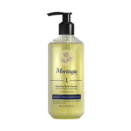 ژل شستشوی آبرسان صورت مورینگا امو کد 1 مناسب پوست چرب تا نرمال حجم 400 میلی لیتر