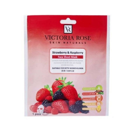 ماسک ورقه ای صورت توت فرنگی و تمشک ویکتوریا رز وزن 25 گرم