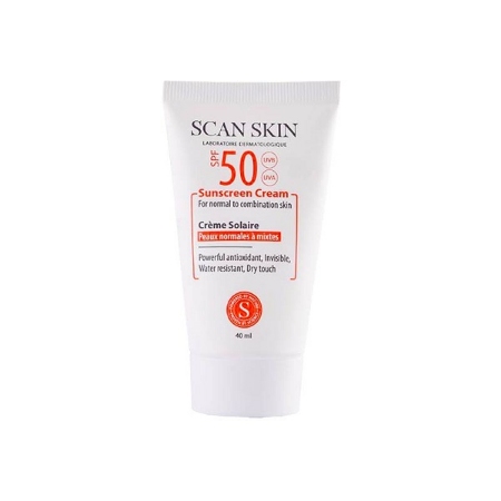 کرم ضد آفتاب بی رنگ اسکن اسکین SPF50 مخصوص پوست نرمال و مختلط 